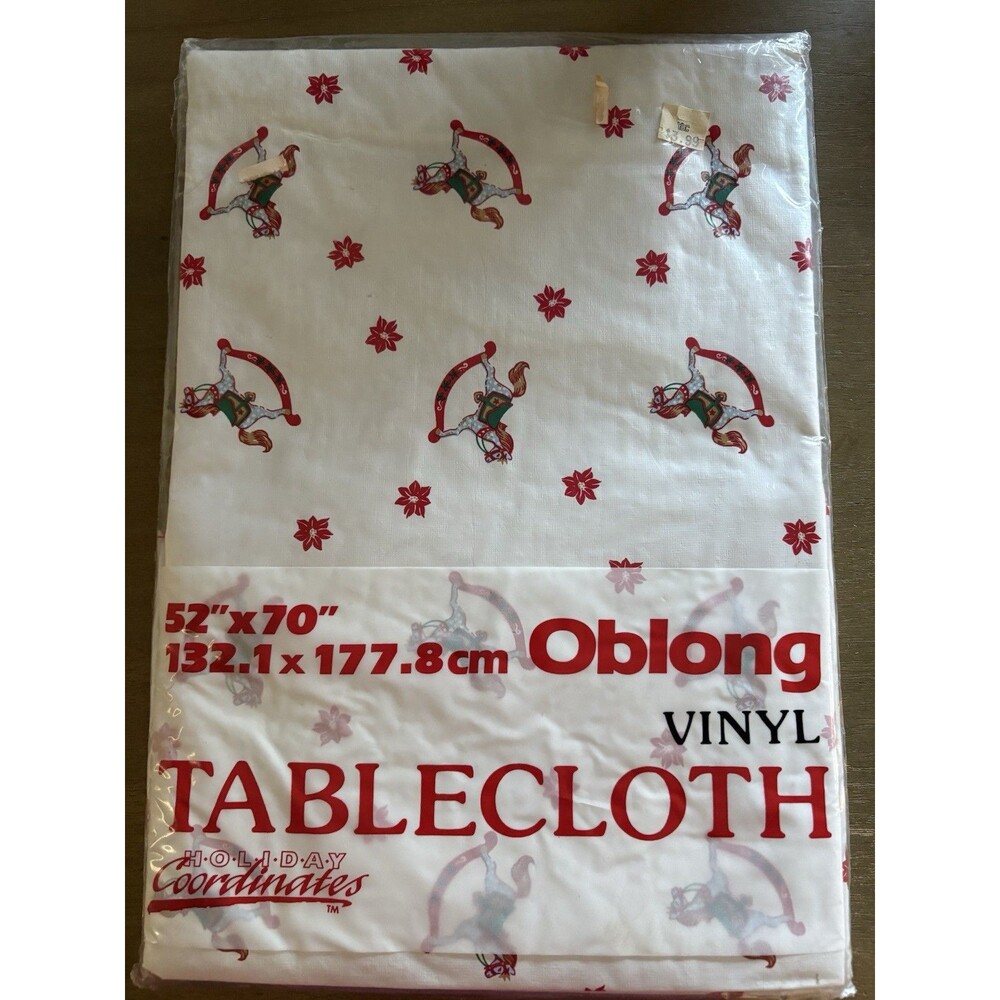 VTG Holiday Coordinates Christmas Vinyl Tablecloth 52x70 Oblong New Horse